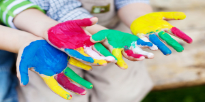 Certificate III in Early Childhood Education and Care (partial) Children's hands covered in paint